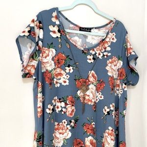 Blue midi dress with attached necklace Size 3X by French Atmosphere